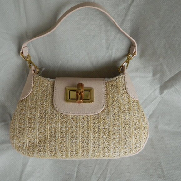 Mark & Graham Bamboo Raffia Shoulder Bag Pink - Picture 10 of 11